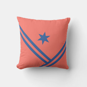 Coral Blue Diagonal Stripes Star Modern Graphic Throw Pillow