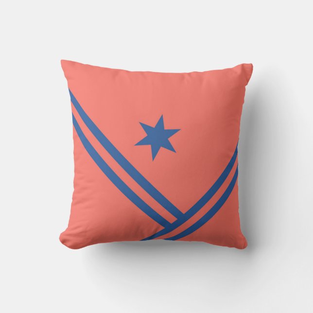 Coral Blue Diagonal Stripes Star Modern Graphic Throw Pillow (Front)