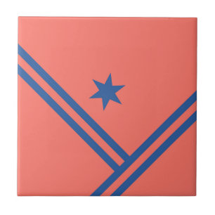 Coral Blue Diagonal Stripes Star Modern Graphic Tile