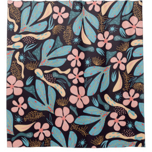 Coral Blue Floral Dark Print