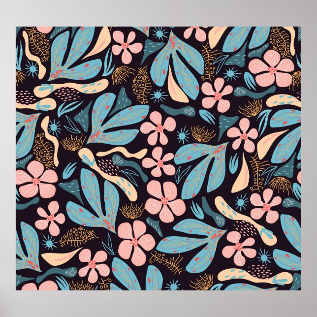 Coral Blue Floral Dark Print (Front)