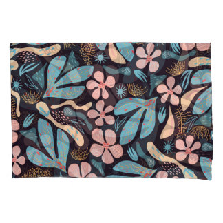 Coral Blue Floral Dark Print Pillowcase