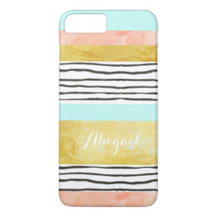Coral Blue Gold Stripes iPhone 7 Plus Case