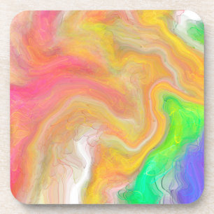Coral, Blue, Green, Pink Abstract Fluid Art Coaster