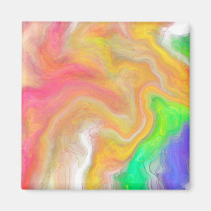 Coral, Blue, Green, Pink Abstract Fluid Art Magnet