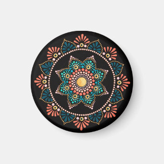 Coral Blue Mandala, Sacred Geometry Boho Ethnic Magnet