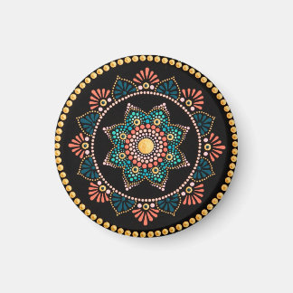 Coral Blue Mandala, Sacred Geometry Boho Ethnic Magnet