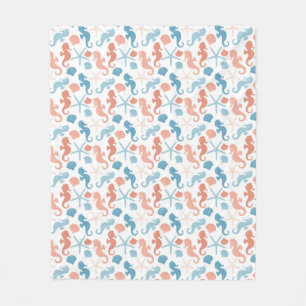Coral Blue Nautical Pattern Fleece Blanket