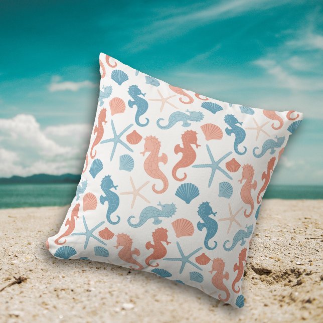 Coral Blue Nautical Pattern Throw Pillow (Creator Uploaded)
