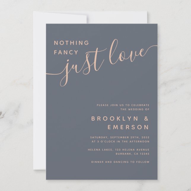 Coral Blue Nothing Fancy Just Love Casual Wedding Invitation (Front)