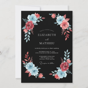 Coral Blue Painterly Romance Wedding Invitation