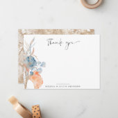 coral blue romantic floral thank you Note Card (Front/Back In Situ)