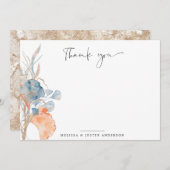 coral blue romantic floral thank you Note Card (Front/Back)