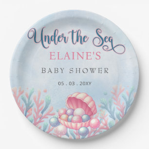 Coral Blue Under The Sea Marine Life Baby Shower  Paper Plate