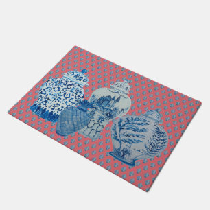 Coral Blue & White Ginger Jars Doormat