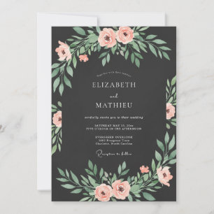 Coral Blush Botanical Arch Wedding Invitation