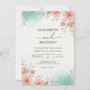 Coral Blush Botanical Archway Wedding Invitation