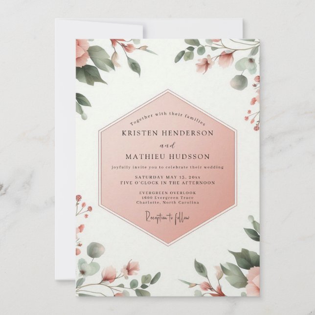 Coral Blush Botanical Whimsy Wedding Invitation (Front)