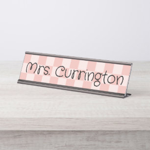 Coral Blush Chequered Teacher Desk Name Plate