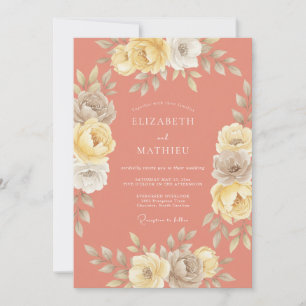 Coral Blush Floral Romance Wedding Invitation