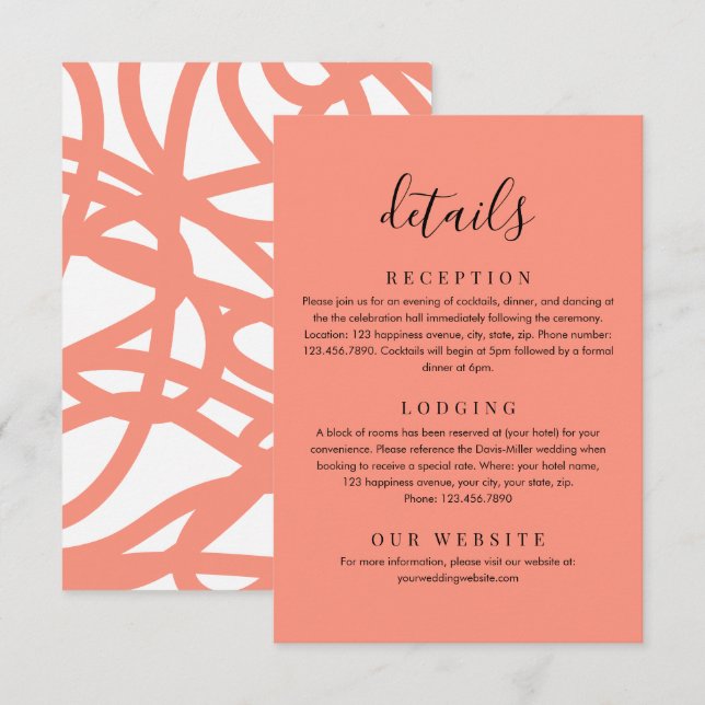 Coral Blush Modern Minimalist Abstract Details Enclosure Card (Front/Back)