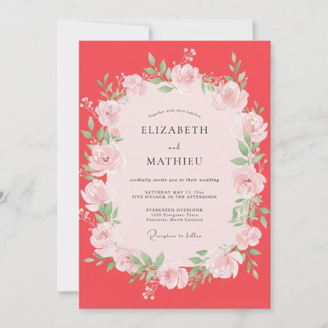 Coral Blush Peony Wedding Invitation (Front)