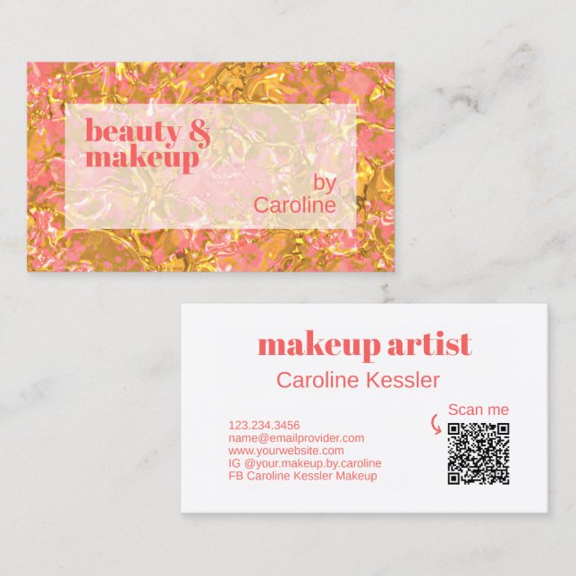 Coral Blush Pink Shiny Gold Marble Art Pattern Business Card (Front/Back)