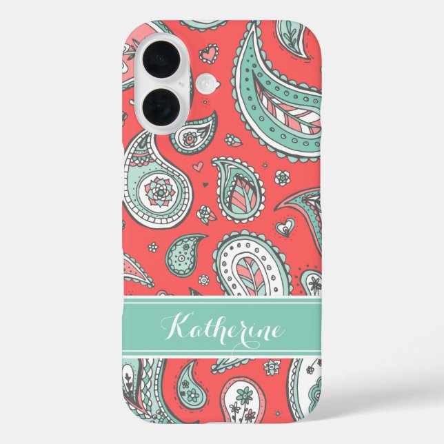 Coral Bohemian Paisley Custom Monogram Case-Mate iPhone Case (Back)