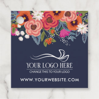 Coral Boho Florals Navy Blue Product Favour Tags