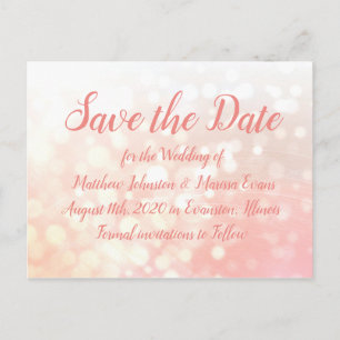 Coral Bokeh Personalized Save the Date Postcard