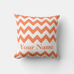 Coral Bold Chevron with monogram Throw Pillow