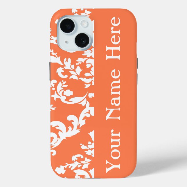 Coral Bold Damask w/ name @ Emporiomoffa Case-Mate iPhone Case (Back)