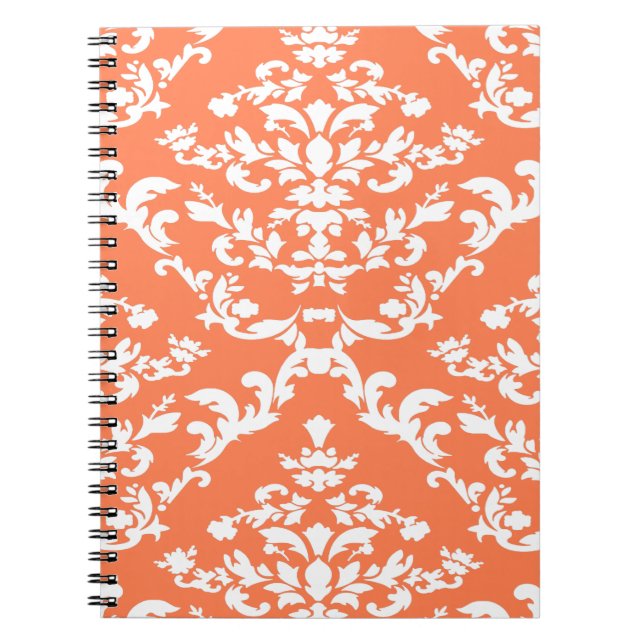 Coral Bold Mod Damask Notebook (Front)