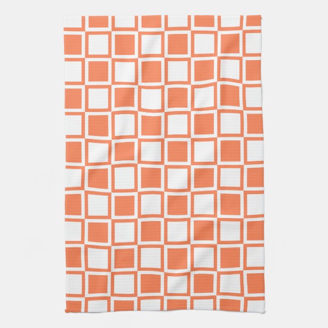 Coral Bold Mod Squares Kitchen Towel (Vertical)