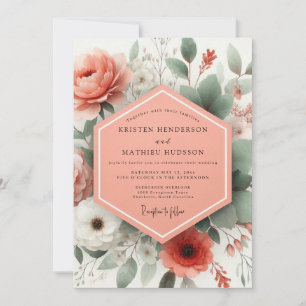 Coral Botanical Elegance Wedding Invitation