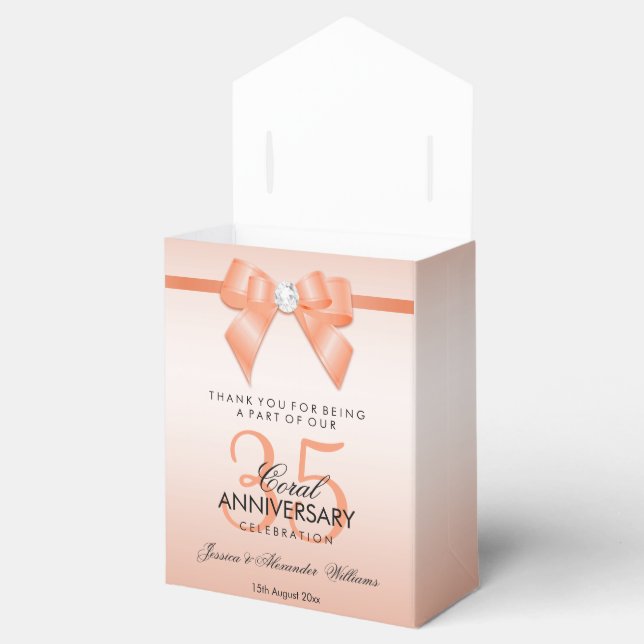 Coral Bow & Ribbon 35th Wedding Anniversary Favor Box (Opened)