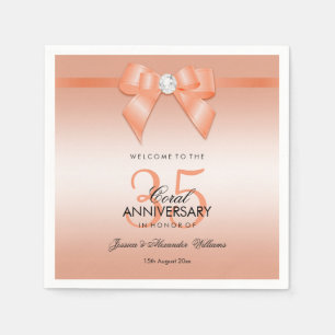 Coral Bow & Ribbon 35th Wedding Anniversary Napkin