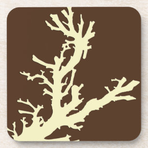 Coral branch - cocoa brown and beige coaster