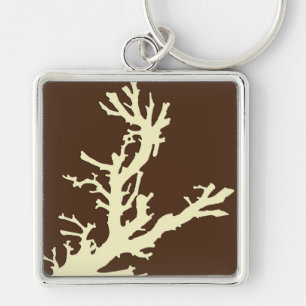 Coral branch - cocoa brown and beige keychain