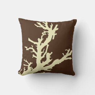 Coral branch - dark brown and beige throw pillow