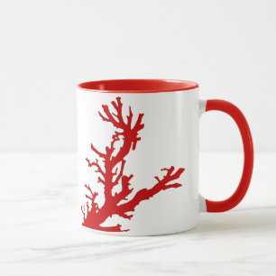 Coral branch - dark coral red and white mug
