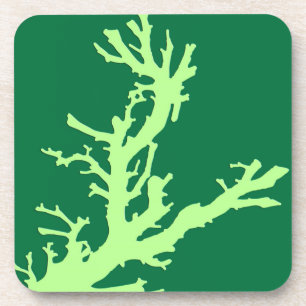 Coral branch - lime and emerald green coaster