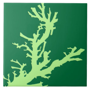 Coral branch - lime and emerald green tile