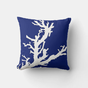 Coral branch - navy blue and white throw pillow