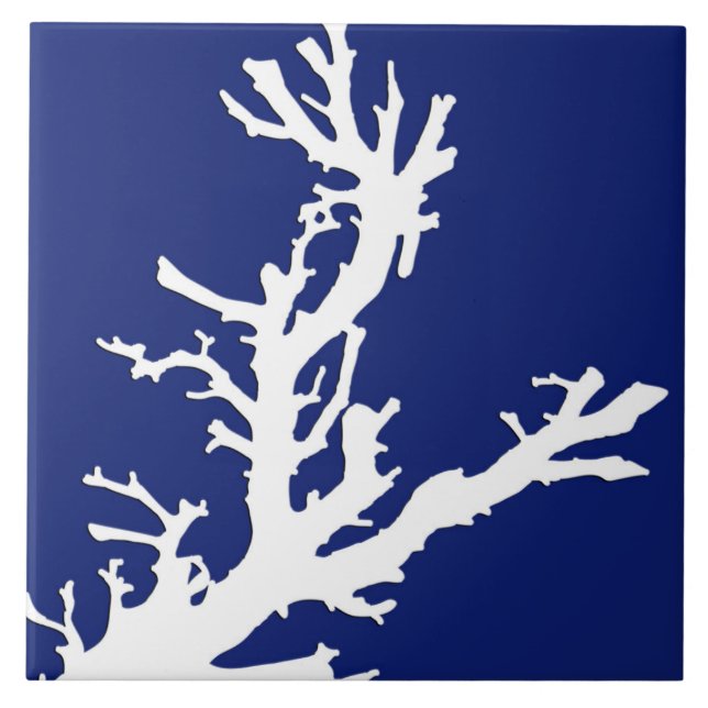 Coral branch - navy blue and white tile (Front)