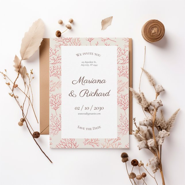 Coral Branch Save the Date Invitation (Creator Uploaded)