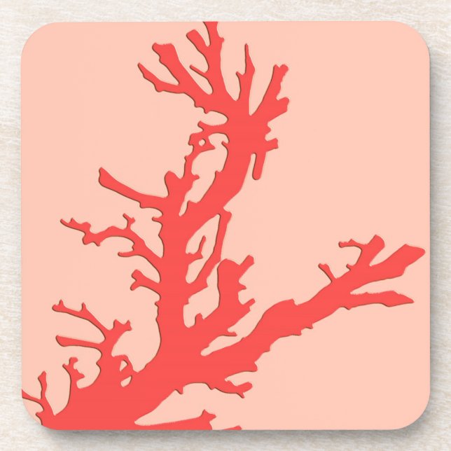 Coral branch - shades of coral orange coaster (Front)