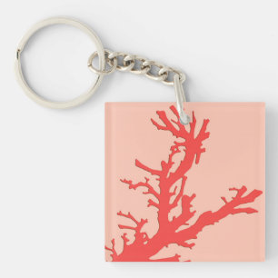 Coral branch - shades of coral orange keychain