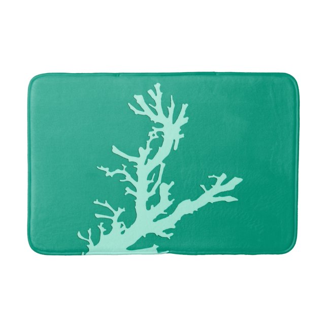 Coral branch - teal and seafoam green bath mat (Front)