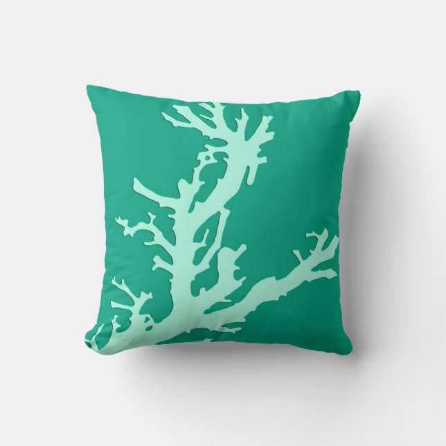 Coral branch - teal and seafoam green throw pillow (Front)